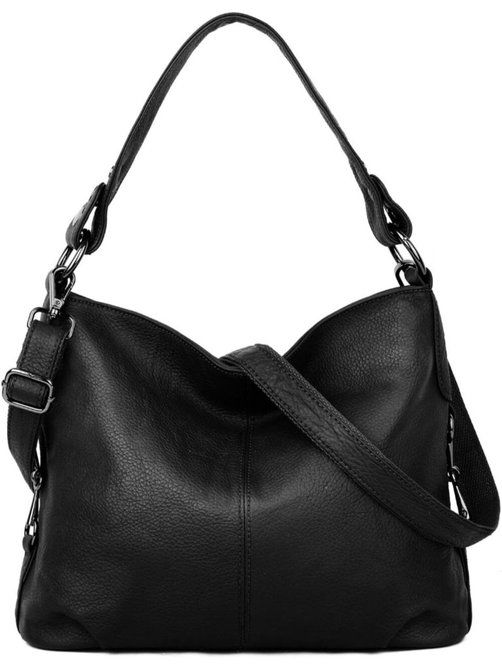 Women's Black Genuine Leather Bag Slouchy Purse Crossbody Bag Zipper Pocket